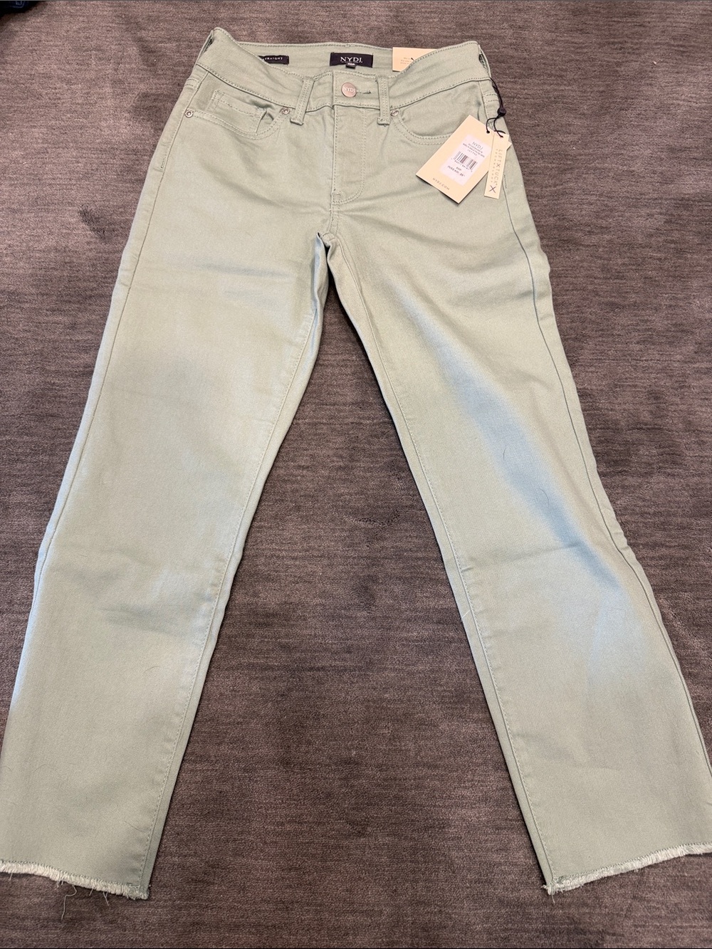 NYDJ Straight Leg Frayed Edge Jeans in Sage/Lily Pad size OOP. NWT